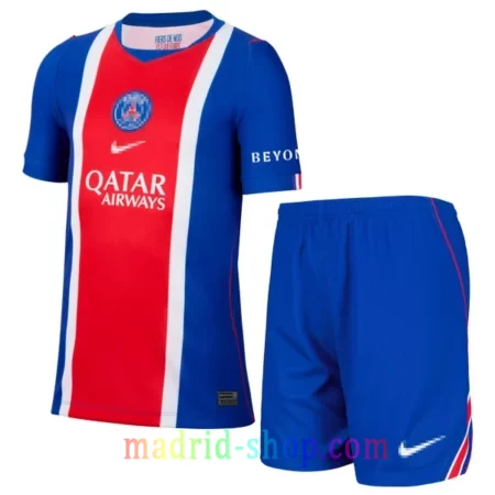 Conjunto de fútbol PSG Primera Equipación 2026-27 Niño azul real con pantalón corto.