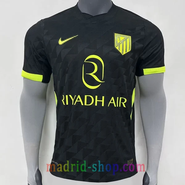 Camiseta Atlético de Madrid Versión Jugador Segunda Equipación 2026-27 Camiseta Atlético de Madrid Segunda Equipación 2026-27 Versión Jugador negra con detalles verde fluorescente.