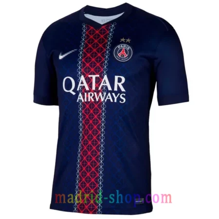 Camiseta PSG Primera Equipación 2025-26 UCL con dos estrellas y base azul medianoche.