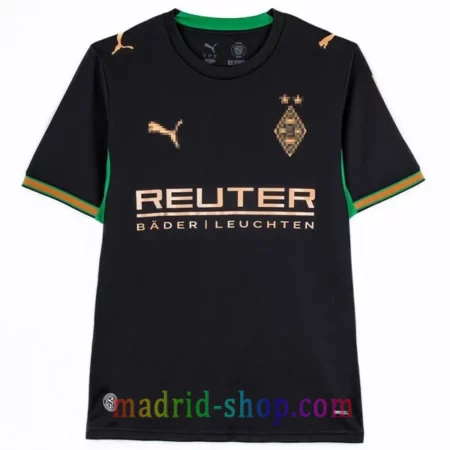 Camiseta Gladbach Segunda Equipación 2026-27 negra con logotipos en tono bronce.