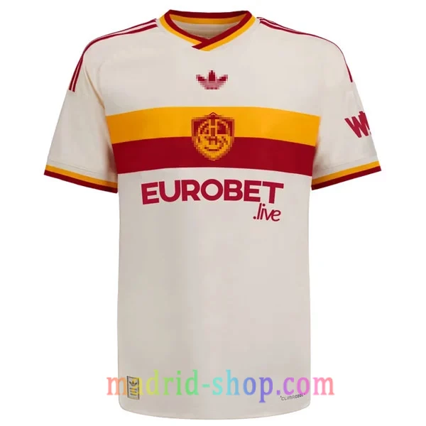 Camiseta AS Roma Versión Jugador Segunda Equipación 2026-27 Camiseta AS Roma Segunda Equipación 2026-27 Versión Jugador ecru con escudo de 1945 y franja pectoral.