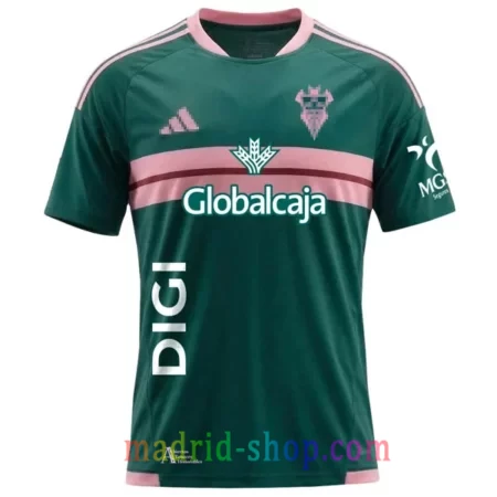 Camiseta Albacete Balompié Segunda Equipación 2026-27 verde oscuro con franja rosa.