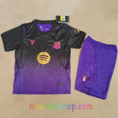 Camiseta Barcelona Niños Segunda Equipación 2026-27 conjunto infantil negro y purpura.