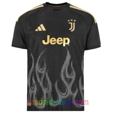 Camiseta Juventus Tercera Equipación 2026-27 Versión Jugador negra con grafico de llamas.
