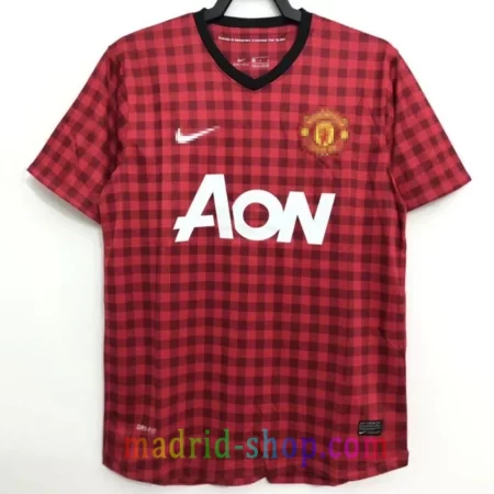 Camiseta Manchester United Primera Equipación 2012-13 retro roja con patron de cuadros Gingham.