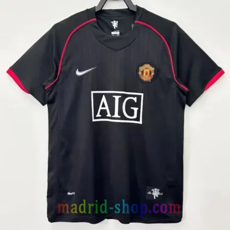 Camiseta Manchester United Segunda Equipación 2007-08 retro negra con franja roja.