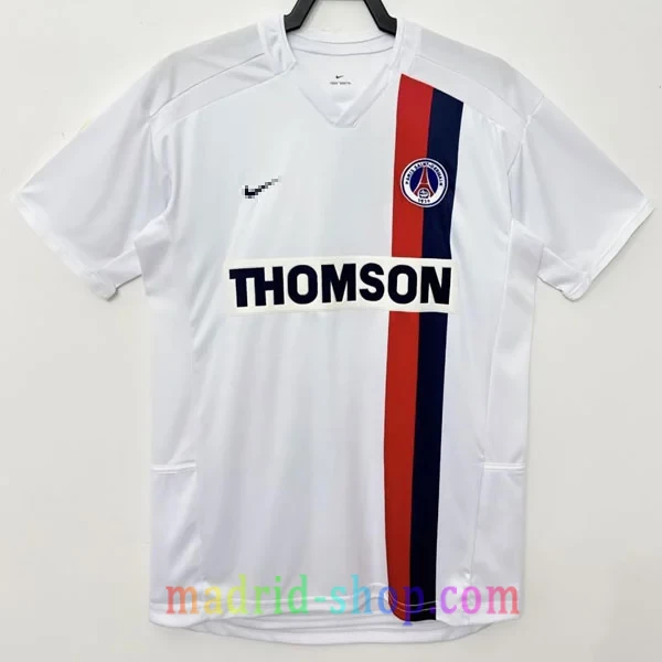Camiseta PSG Segunda Equipación 2002-03 Camiseta PSG Segunda Equipación 2002-03 Retro blanca con franjas verticales.