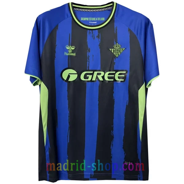 Camiseta Real Betis Tercera Equipación 2026-27 Camiseta Real Betis Tercera Equipación 2026-27 azul con lineas negras y detalles verde lima.