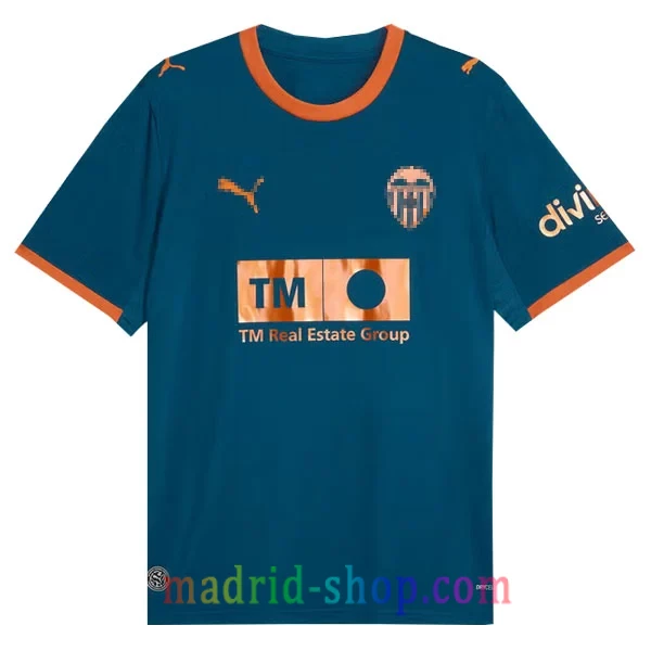 Camiseta Valencia Segunda Equipación 2026-27 Camiseta Valencia CF Segunda Equipación 2026-27 azul marino y naranja mediterraneo.
