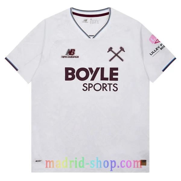 Camiseta West Ham Segunda Equipación 2026-27 Versión Jugador Camiseta West Ham Segunda Equipación 2026-27 Versión Jugador blanca con insignia de martillos cruzados.